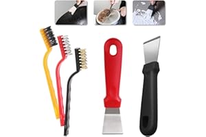 VOOVEN 2 Pcs Super Scraper, 3 Bending Scrubber Brush, Stainless Oven Cleaning Tools, Plastic Scraper Tool Non Scratch, for Ovens, Stoves, Pan, Defrosting Shovel, Household Hob Scrape