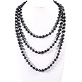 LUOEM Pearl Bead Necklaces 60" Fashion Faux Pearls Long Pearl Necklace (Black)
