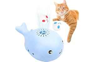 BafanglaiUK Whale Floating Ball Toy, 2-In-1 Floating Football Cat Toy, Electric Blowing Floating Ball with 2 Small Balls, USB Rechargeable for Cool Breeze, Cat Toys for Indoor Game(Blue)