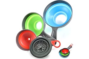 AMZVIO Set of 4 Kitchen Funnel,Wide Mouth Silicone Funnels for Filling Bottles or Containers,Collapsible Funnel Kitchen ideal for Garage and Garden(Large to Small Funnel)