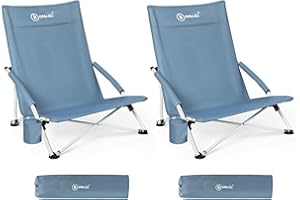 Homecall Lot de 2 chaises de plage pliables, légères, avec dossier confortable, accoudoirs rembourrés, jusqu'à 120 kg, pour la plage, le jardin