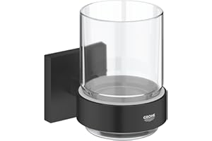 GROHE Start Cube Verre en Cristal avec Support pour Salle de Bain, Fixations Cachées, A Coller avec GROHE QuickGlue ou à Visser, Noir Mat, 410972430