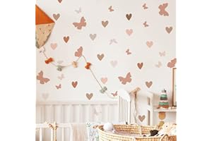 funlife 84 Pezzi Boho Cuori Adesivi Murali, Autoadesivo Cuore e Farfalla Adesivi da Parete, Pastelli Cuori Carta da Pareti Bambini Ragazze Camerette Camera da Letto Asilo Nido Decorazione