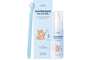 Oivolii katttandkräm fluoridfri, tonfisksmak, 30 g | Med 2 katttandborstar, ingen sköljning, frisk andedräkt, hjälper till att hålla tänderna rena