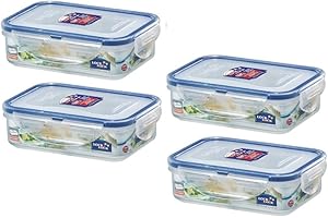 LOCKNLOCK Lock & Lock, No BPA, Water Tight, Food Container, with 2 Divider Cups, 1.5-cup, 12-oz, Pack of 4, HPL810C