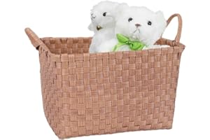 BESTCOOL Cesta de almacenamiento plegable de 38 cm, cesta de almacenamiento de ratán con asa, organizador de armario de polirratán trenzado, cesta de almacenamiento multiusos para dormitorio y baño