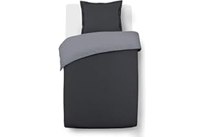 Vision - Wende-Bettwäsche, zweifarbig, anthrazit/grau, Set aus Bettbezug 140 x 200 cm, mit 1 Kissenbezug für Einzelbett, 100% Baumwolle