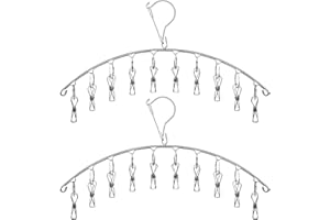 WUYUE HUA Lot de 2 en Acier Inoxydable Séchoir à Linge Cintre avec 10 Clips pour sécher Chaussettes, Serviettes de séchage, Couches, Lingerie, vêtements pour bébé, sous-vêtements, Chaussettes Gants