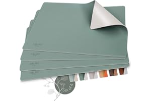 ‎SÖLMO sølmo I Designer Tischset aus PU-Leder, Hitzebeständig Zweifarbig I 4er Platzset abwischbar, Leder, Platzdeckchen, Kinder (Petrol/Grey)