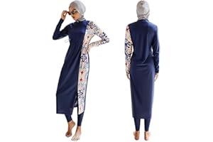 NaLatia Islamischer 3tlg Badeanzug Ganzkörper - Blickdicht Langarm Burkini + Schwimmhose + Hijab - UV-Schutz Formbeständig Damen