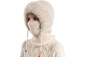 ANTUK 3 in 1 Beanie Hat for Women, Sherpa Hood Ski Mask, Fall Winter Warm Knitted Windproof Balaclava Scarf with Face Cover for Outdoor Skiing Hiking