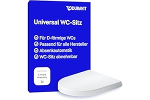 Duravit WC-Sitz Univavo, WC-Sitz D-shaped, Klobrille mit doppelter Absenkautomatik, Toilettendeckel Quick Release für einfache Montage, Klodeckel made in EU, Urea-Duroplast, Edelstahlscharniere, Weiß