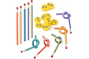 FEPITO 62-częściowy zestaw do napełniania torebek imprezowych dla dzieci, miękkie i elastyczne ołówki i gumki, magiczne zabawki do krzywizny, zabawny sprzęt stacjonarny, styl losowy