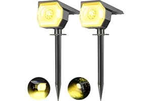 kolpop 2Pcs Faretti Solari LED da Esterno, 3 Modalità IP67 Impermeabile Lampade Solari, 800lm 3000K Lampada Solare da Giardino per Cortile, Patio, Vialetto, Alberi, Piscina (Bianca Calda)
