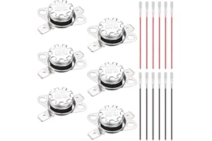 Youmile 6PCS KSD301 125°C / 257°F Interruptor de temperatura del termostato 250V 10A Interruptor de control térmico NC normalmente cerrado para microondas con 12PCS Terminal de crimpado con cable