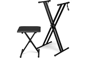 LEADZM Keyboard Stand Double X-Förmiger und Hocker, 6-Stufig Höhenverstellbarer Klavierständer, Faltbarer Klavierhocker für Keyboard, Digitalpiano, Synthesizer