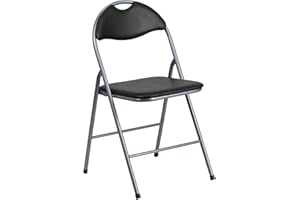 FLASH FURNITURE Flash Muebles Hercules Series Vinilo Negro Metal Silla Plegable con asa de Transporte, Vinilo, Negro/Plata, 4 Unidades