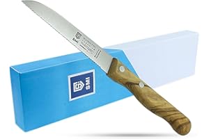 SMI Solingen - Cuchillos Para Tomate Dentado Cuchillos De Mesa Cuchillo De Cocina Cuchillo Para Verduras Cuchillo Para Frutas - Mango De Madera De Olivo Fabricado en Alemania
