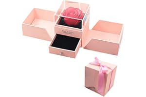 WUERKIYA Rosa Eterna Hecha a Mano Caja de Regalo de Joyería de Rosa Preservada Rosa Eterna Hecha a Mano para El Día de San Valentín Aniversario de Bodas Día de La Madre Regalos Románticos para Ella -Rosa