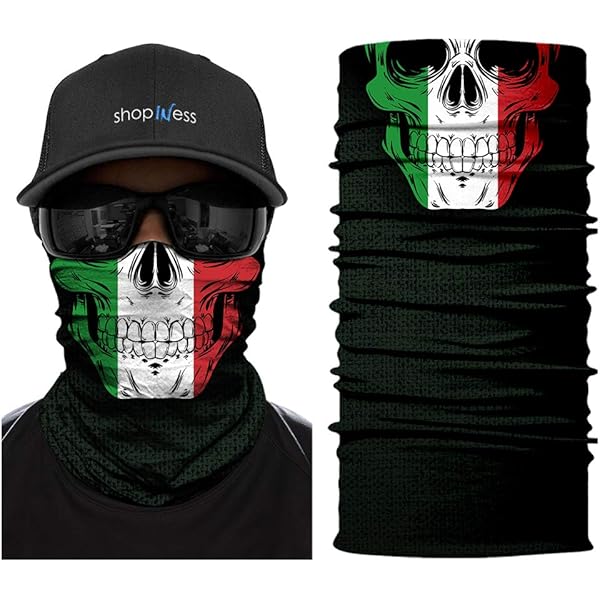 Bandana Multiuso ShopINess - Scaldacollo Per Moto, Bici, Sport - Teschio Stampato, Unisex - Foto 4