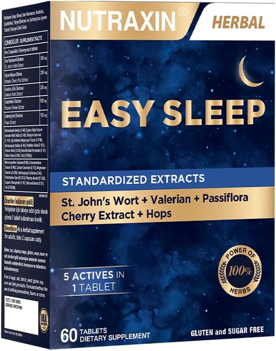 Nutraxin Easy Sleep 60 Tablet - Sarı Kantaron, Vişne, Kediotu Kök ve Çarkıfelek Ekstresi