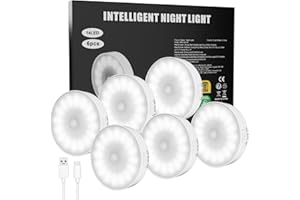 Electight 6 Packs Luz Nocturna Sensor Movimiento con 14 LEDs [Nueva Versión], Luces LED Armario Recargable por USB, 3 Modos, Adsorción Magnética para Pasillo, Escaleras, Gabinete, Armarios (Blanco)