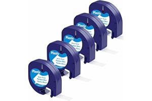 TapeTek Cinta de etiquetas Letratag compatible 12 mm x 4 m, negro sobre blanco, para Dymo LT-100H LT-100T 200B XR XM