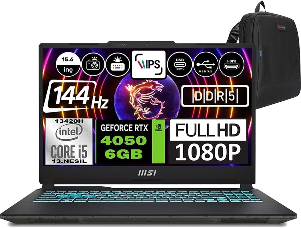 Msı Cyborg 15 Intel Core I5 13420H 16GB 512GB SSD RTX4050 6gb Freedos 15.6" Fhd 144Hz Taşınabilir Bilgisayar A13VE1478XTRWF01 + Zetta Çanta