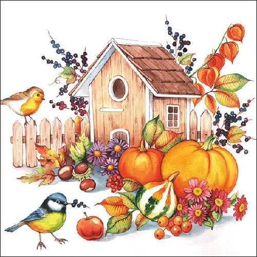 Preisvergleich Produktbild Ambiente Papierservietten - Servietten Lunch / Party / ca. 33x33cm Herbst - Autumn - Autumn Birdhouse - Vogelhaus -Ideal Als Geschenk Und Tisch-Deko