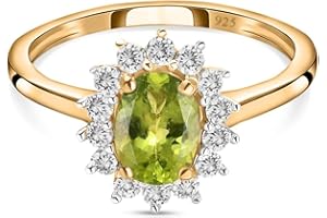 TJC 14K Gold Plated Sterling Silver Halo Engagement Ring for Women in 925 Silver Amethyst, Citrine, Peridot, Garnet, Ruby, Sapphire, Opal, Aquamarine Ladies Rings with Gift Box