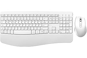 Seenda Set di mouse ergonomico, 2,4 G, USB, senza fili, tastiera e mouse full size con poggiapolsi e supporto pieghevole, mouse wireless per Windows Computer Laptop PC, bianco