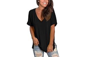 Voqeen Womens Short Sleeve T-Shirt V Neck Basic Summer Tee Tops Ladies Solid Casual Loose Shirts