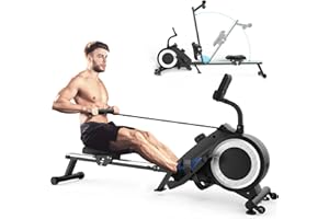 NEEZEE Rowing Machine - Foldable Rowing Machine for home gym with LCD Monitor, 16 Level Magnetic Resistance for Full-body workout, Upgrade Flywheel, Space Saving Design Magnetic Rowing Machine