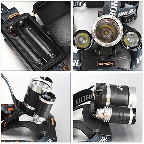 Boruit Led stirnlampe kopflampe 6000 Lumen XM-L2 T6 LED-Scheinwerfer kopflampe Stirnlampe led Scheinwerfer-Kopf-Lampen-Taschenlampe für Outdoor Sports Camping Wandern Angeln（Britische Ladegerät Technische Daten） - 7