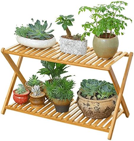 Piontth Multilayer Bamboo Folding Balcony Flower Stand Flower Rack Plant Containers For Living Room Balcony Bedroom Garden