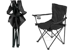 KEVO Chaise de Camping Pliante en Plein air, siège Pliable Portable léger Chaise de Camping Pliante avec Porte-gobelet, Chaise de pêche, Chaise de Pique-Nique en Plein air,Noir-1PC