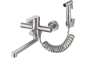 HomeLava Robinet de Cuisine Mural Mitigeur pour Evier Robinetterie Cuisine avec pistolet de pulvérisation et 2 types de jets d'eau Rotatif à 360° en acier inoxydable brossé