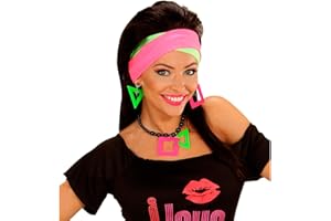 NET TOYS Collier Boucles d'oreilles Fluo Ensemble Bijoux 80s 3 Pièces Clip-Oreilles Sautoir Bad Taste Party Bijou Fantaisie Femme