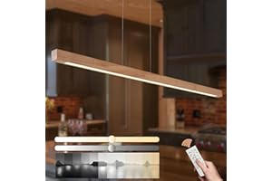 YYUTLUO Lampadario Lineare Cuboide In Legno, Luce Dimmerabile Con Telecomando, Cavo Di Sospensione Regolabile Da 150cm, Design Moderno a Led, Soggiorno, Sala Da Pranzo, Cucina (Colore Legno 100cm)