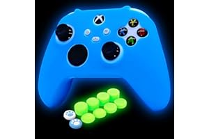 HLRAO Blauer Controller Skin Silikon Grip Glow in The Dark Schutzhülle Kompatibel mit Xbox Series X Controller mit 8 Glow FPS PRO Daumengriffe + 2 süßen Katzenpfoten-Daumengriffkappen.