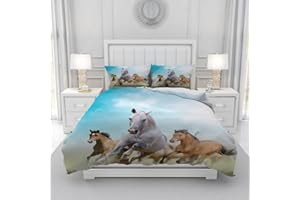 Gegeryozer Set di Biancheria da Letto Cavalli 135×200 cm,Copripiumino con Motivo Cavallo,Copripiumino per Bambini in Microfibra con due Federe 50 x 75 cm(H2)