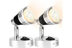 LONGZIMING lonziming 12V LED Spot Reading Light, 2PCS 360° Rotate Motorhome Warm White Light with Switch, Touch Dimmable Adjustable Spotlight Bedside Wall Lamp for Motorhome Caravan Camper Van Boat Bedroom