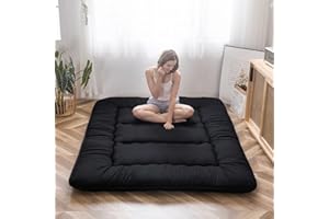 MAXYOYO Colchón de suelo japonés, colchón futón, tatami, colchón plegable y enrollable, para dormitorio (negro, 1 plaza)