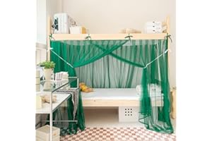 Akiky Etagenbett-Vorhänge, Moskitonetz, 4 Eckpfosten, Betthimmel für Kinder, Teenager, staubdicht, Loft-Bettvorhänge, Dunkelgrün, Doppelbett