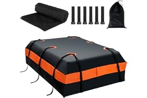 TANGZON 15/21 Cubic Feet Car Roof Bag, Waterproof Rooftop Cargo Carrier Bag with Straps & Non-Slip Mat, Roof Top Luggage Storage Box (21 Cubic Ft/594L without Combination Lock, Black+Orange)