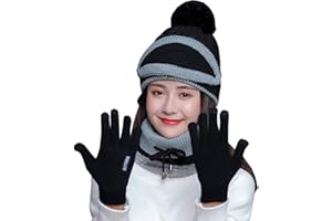 JFAN 4 in 1 Womens Winter Scarf Set Women Knitted Hat Warm Thickened Fuzzy Beanie Face Cover Ear Protection Glove Soft Windproof Hat and Scarf Set for Ladies Outdoor