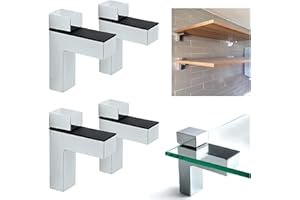 awen - 4 soportes ajustables para estantes flotantes de madera/vidrio, montaje en pared, cromo pulido…