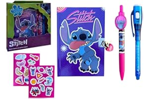 CARTOON Journal secret enfant avec accessoires, 2 stylos, autocollants, cadenas avec 2 clés (Stitch)