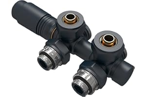 EMKE Kit Multiblock per Radiatori, Valvola ad Angolo e in Linea Retta, Connessione Centrale, Valvola del Radiatore con Termostato, Antracite