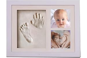 Frabe Family Cornice Impronte Neonato Kit Impronta Mani e Piedi in Legno, Personalizzabile, Idea Regalo e Bomboniera Battesimo – Ricordo Unico per Neonati (Bianca, 30.6 x 24.8 x 2 cm)